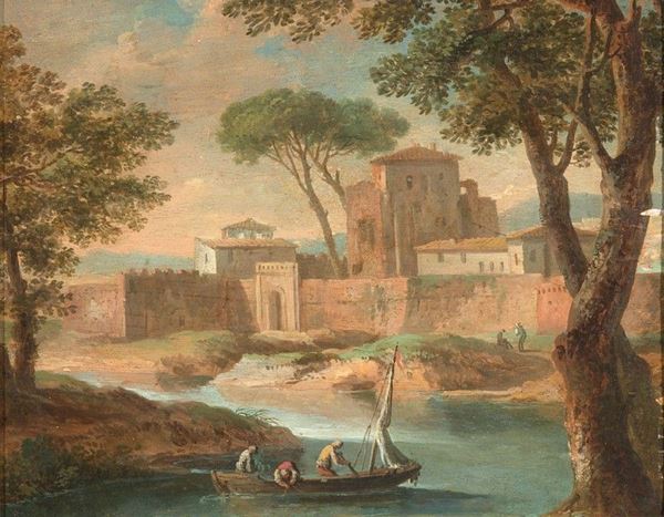 Scuola romana fine XVIII secolo - Paesaggio fluviale