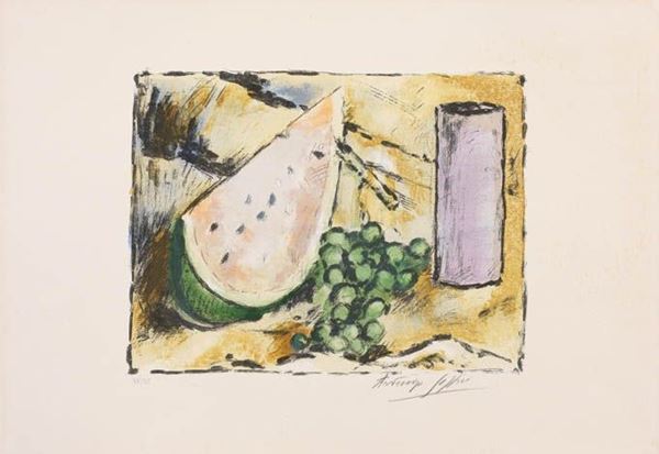 Ardengo Soffici - Vaso viola, cocomero e uva