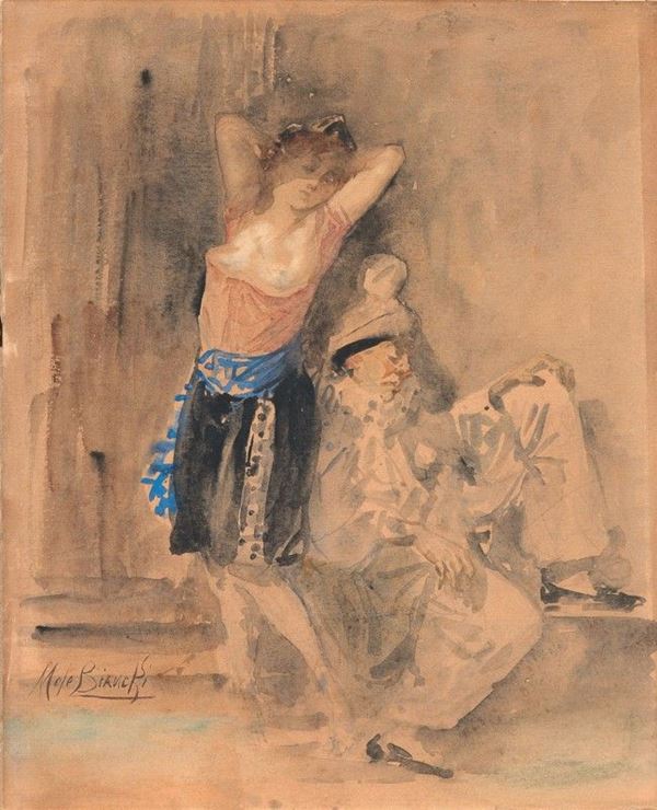 Mos&#232; Bianchi : Pulcinella  - Acquerello su carta - Auction Dipinti e Sculture del XIX e XX secolo - II - Casa d'aste Farsettiarte
