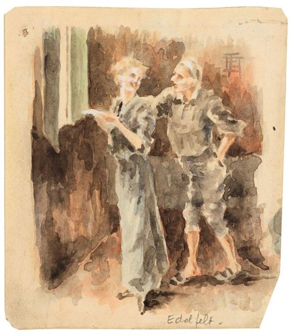 Albert  Edelfelt (attr. a) : Figure  - Acquerello su carta - Asta Dipinti e Sculture del XIX e XX secolo - II - Casa d'aste Farsettiarte