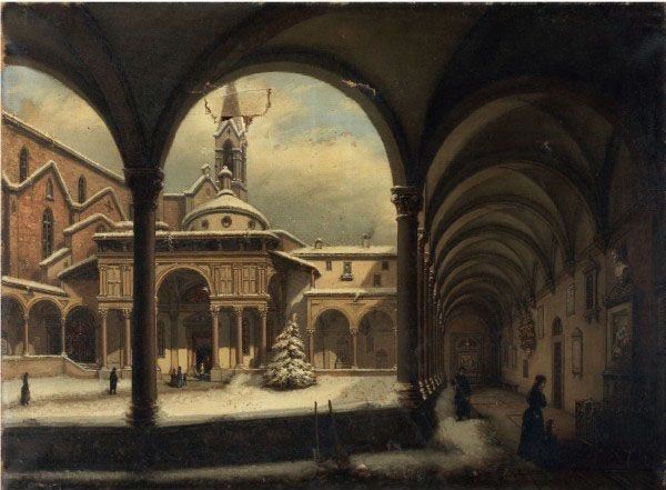 Carlo Canella - Il Chiostro della Chiesa di Santa Croce e la Cappella Pazzi Sotto la Neve