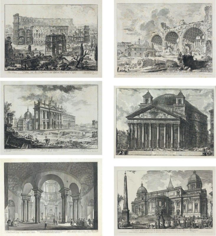 Giovan Battista Piranesi - Lotto di Sei Incisioni Raffiguranti Vedute di Roma