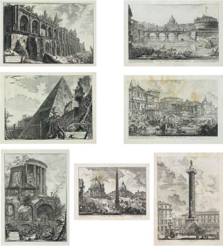Giovan Battista Piranesi - Lotto di Sette Incisioni Raffiguranti Vedute di Roma