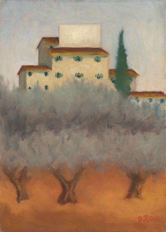 Ottone Rosai - Paesaggio con alberi e case