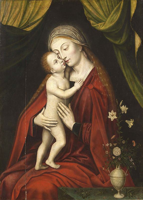 Scuola fiamminga fine XVI secolo - Madonna col Bambino