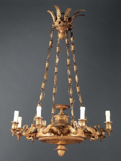 Lampadario in Bronzo Dorato