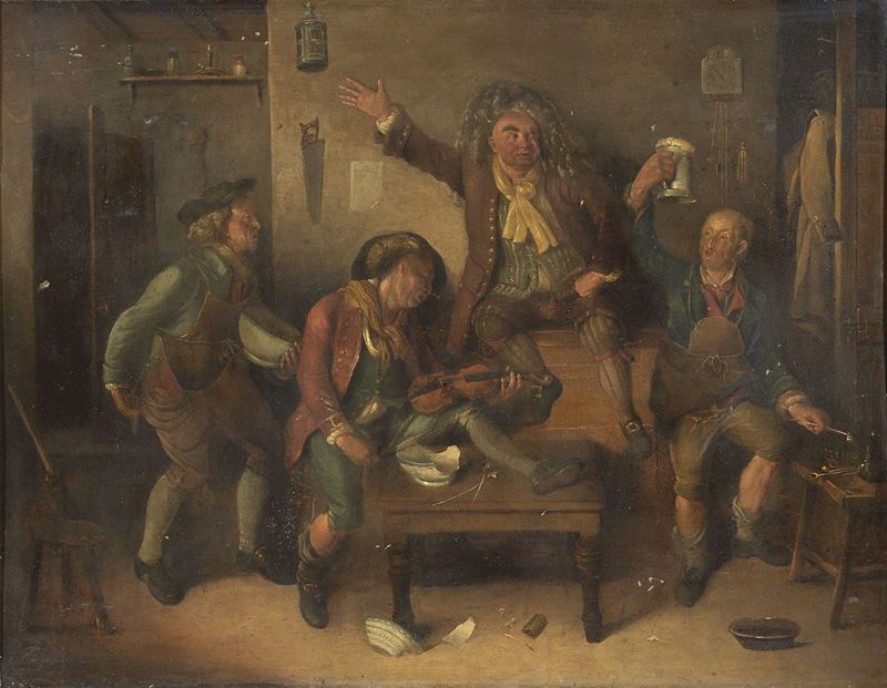 Jan Joseph Horemans il Vecchio (seguace Di) - Interno D'osteria con Musicante