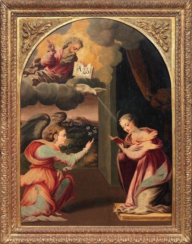 Scuola Toscana del XVI Secolo - Annunciazione con il Padre Eterno Benedicente