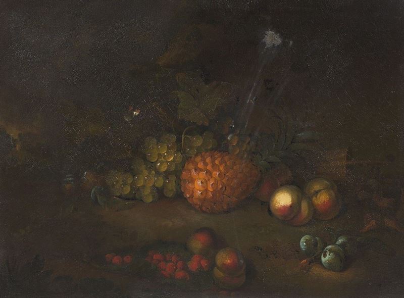 Jacob Bogdani (seguace Di) - Natura Morta con Frutta e Pigna