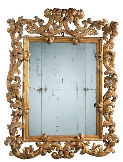 Grande Specchiera Barocca in Legno Intagliato e Dorato