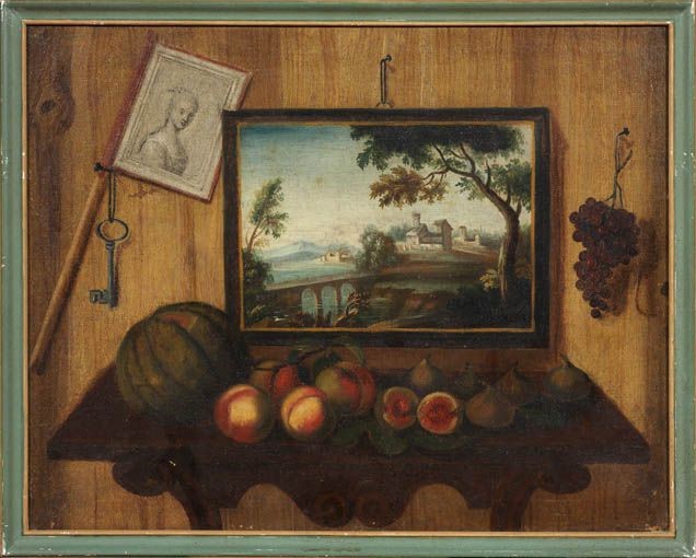 Francesco Gianlisi (attr. A) - «natura Morta di Fiori e Selvaggina con trompe-L'oeil di Paesaggio...