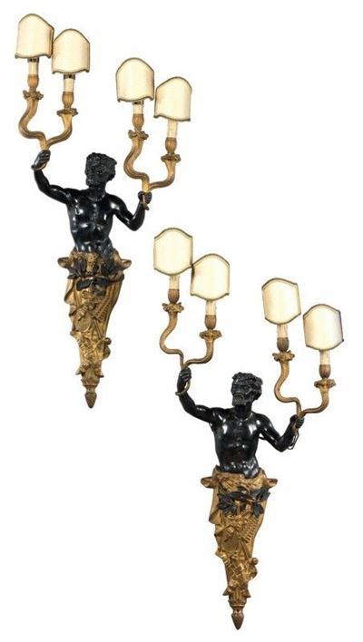 Coppia di Appliques in Bronzo Brunito e Dorato