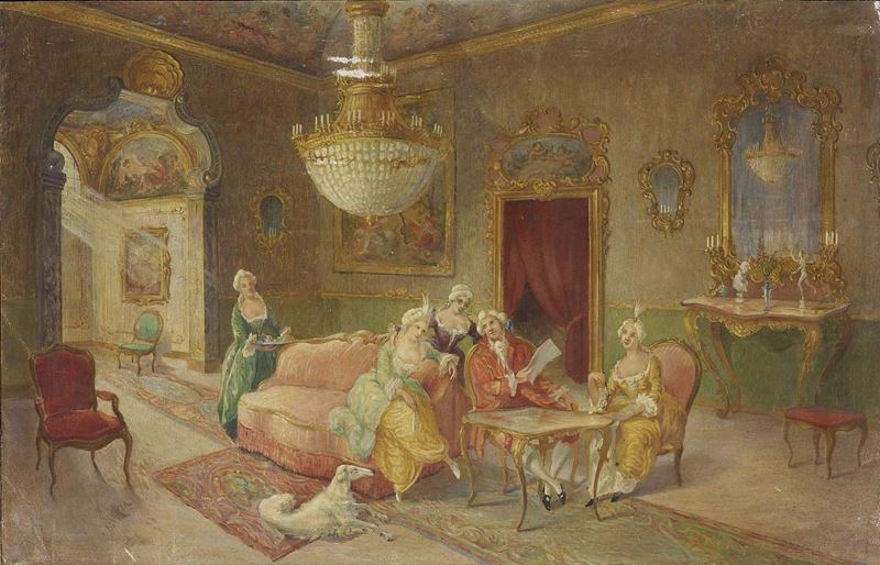 Ignoto del XIX Secolo - Interno con Scena di Conversazione