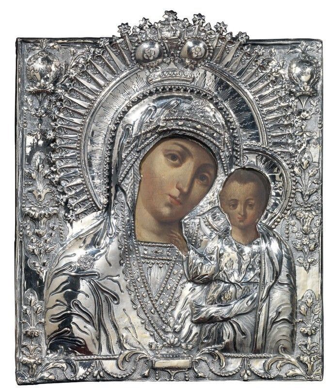 Icona Russa del XIX Secolo - Madonna Col Bambino