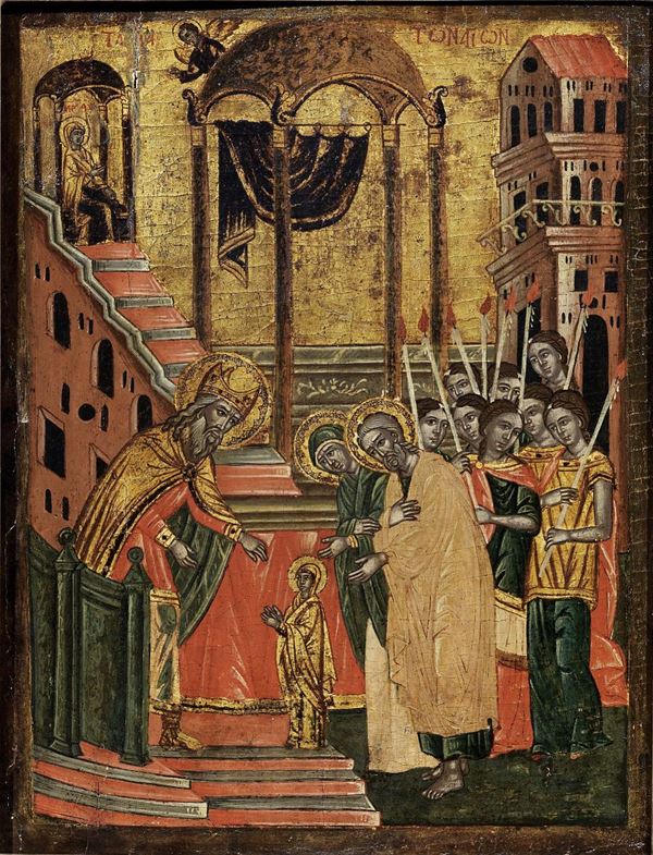 Icona bizantina del XVII secolo - Presentazione della Vergine al Tempio