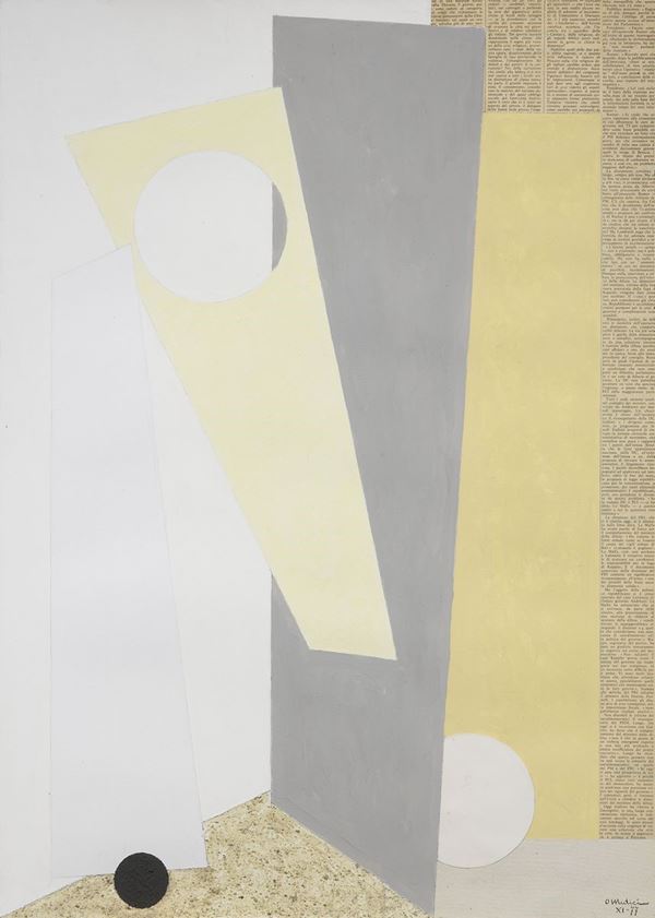 Osvaldo Medici Del Vascello : Éditus  (1977)  - Tempera e collage su carta - Asta DIPINTI E SCULTURE DEL XIX E XX SECOLO - II - Casa d'aste Farsettiarte