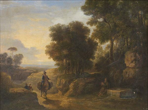 Ignoto fine XVIII secolo - Paesaggio con viandanti ed eremita