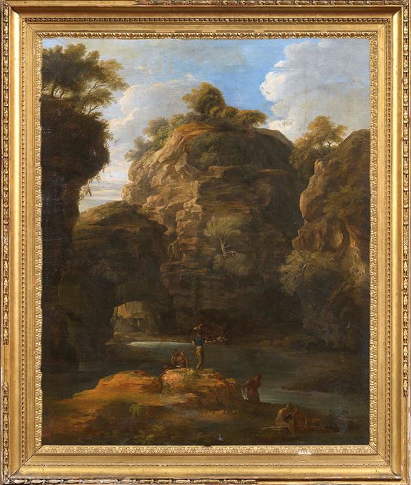 Scuola romana inizio XVIII secolo - Paesaggio fluviale