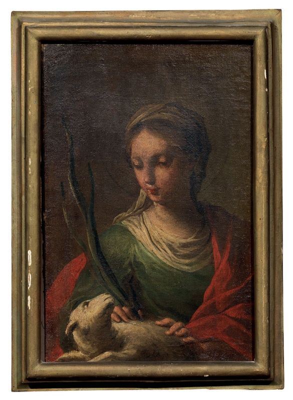 Ercole Graziani (attr. a) : Santa Agnese  - Olio su tela - Asta Un disegno di Andrea Mantegna, Dipinti, Arredi e Disegni Antichi - I - Casa d'aste Farsettiarte