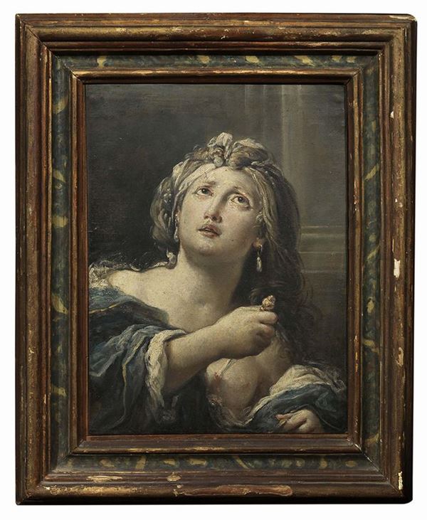 Giovanni Antonio Burrini : Lucrezia Romana - Olio su carta riportata su tela,  in cornice coeva - Auction Arredi