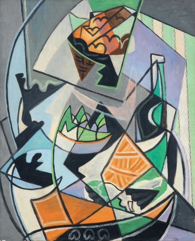 Gino Severini - Vaso Verde su Tavolino Nero