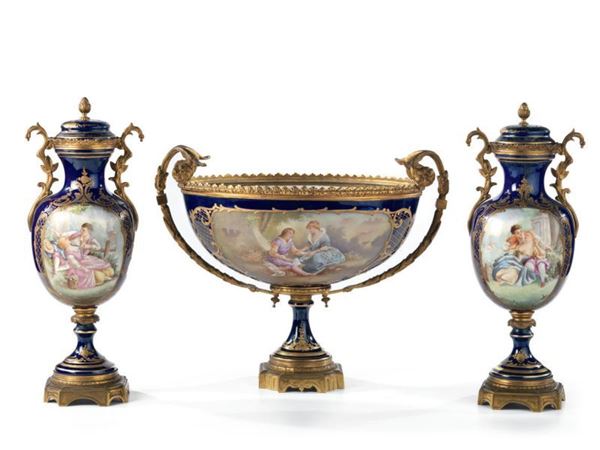 Trittico in porcellana blu-oro di Sèvres