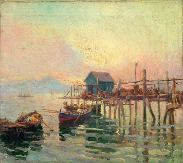Nicolas De Corsi - Marina con pescatori a Napoli