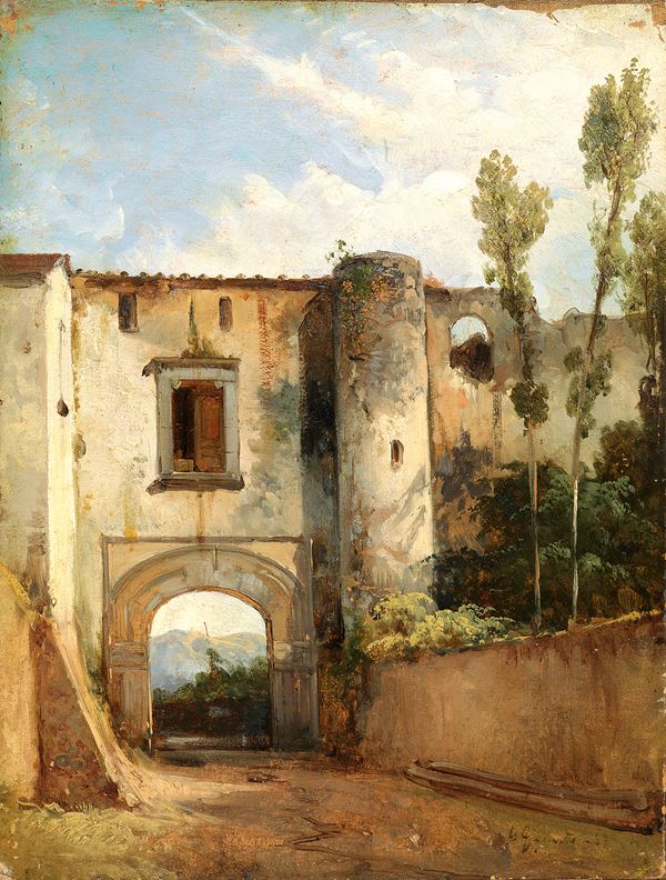 Giacinto Gigante : Paesaggio meridionale  ((1869))  - Olio su carta applicata su tela - Auction DIPINTI E SCULTURE DEL XIX E XX SECOLO - II - Casa d'aste Farsettiarte