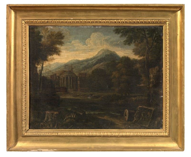 Gaspar Dughet (seguace Di) - Paesaggio con Rovine Classiche