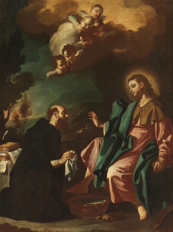 Francesco de Mura (attr. a) - Sant'Agostino lava i piedi a Cristo Pellegrino