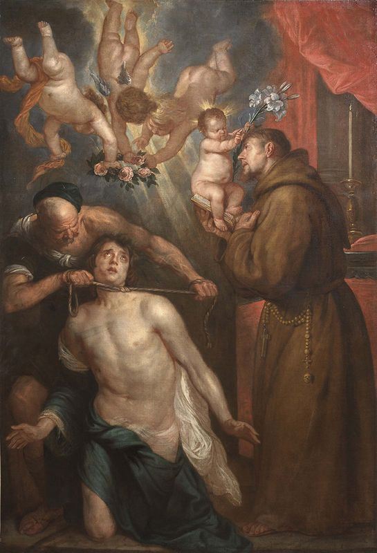 Anthony Van Dyck (studio di) - Scena di martirio di un Santo alla presenza di Sant'Antonio