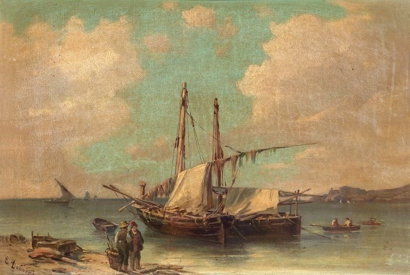 Emilio Donnini - Marina con Barche e Pescatori