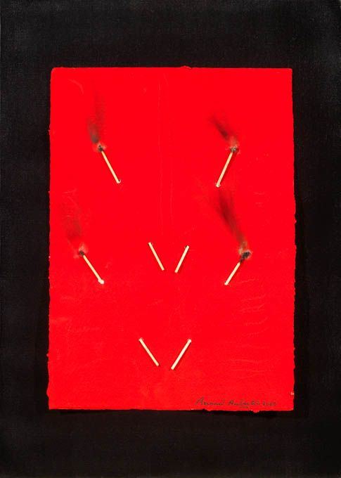 Bernard Aubertin : Papier rouge brûlé  (2009)  - Fiammiferi bruciati su cartoncino - Asta Dipinti, Disegni, Sculture e Grafica - Arte Contemporanea - I - Casa d'aste Farsettiarte