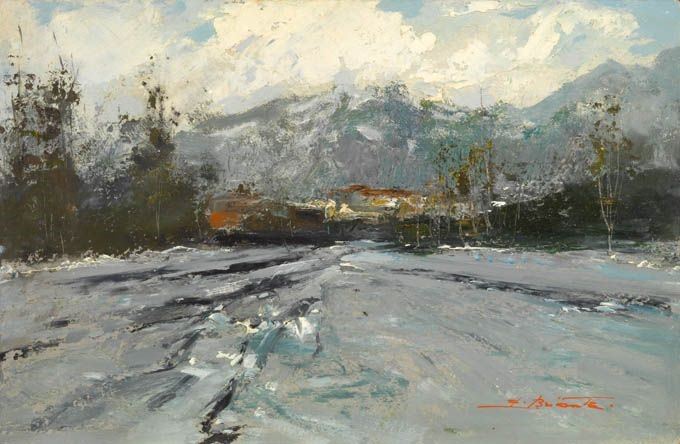 Ezelino Briante - Veduta di Città con Neve