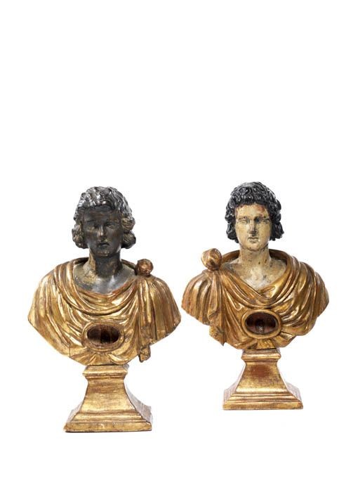Coppia di Sculture-reliquiari in Legno Laccato e Dorato