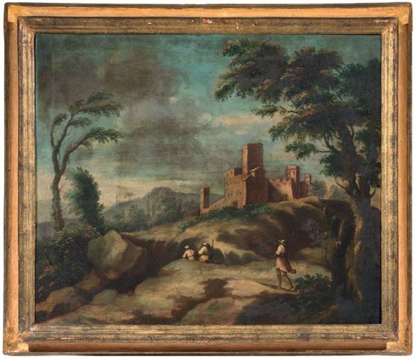 Scuola toscana del XVIII secolo - Paesaggio con viandanti