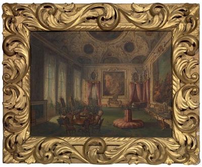 Interno di Palazzo Sontuoso con Donna al Piano e Gentiluomo