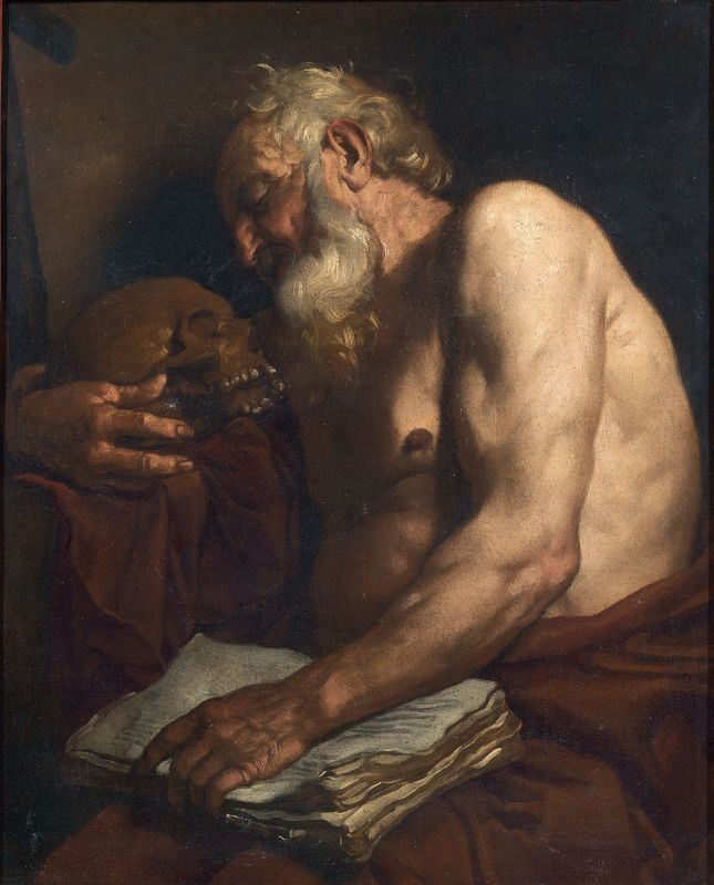 Scuola Veneziana del XVII Secolo - San Girolamo in Meditazione