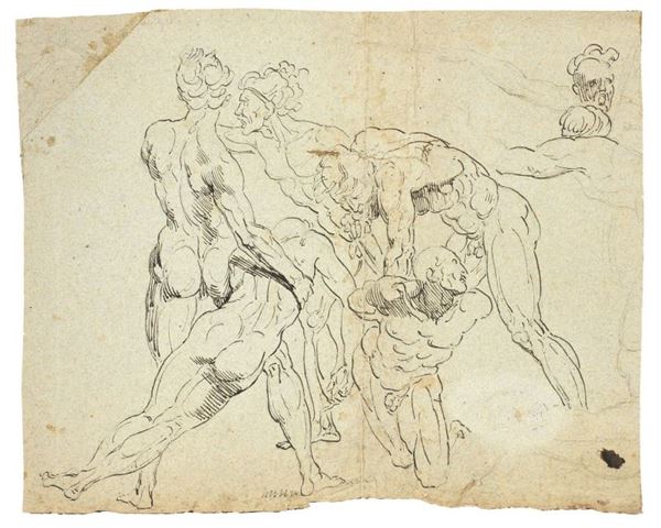 Ignoto del XVIII secolo - «Battaglia di nudi virili» (recto) e «Studio di nudo accasciato» (verso)