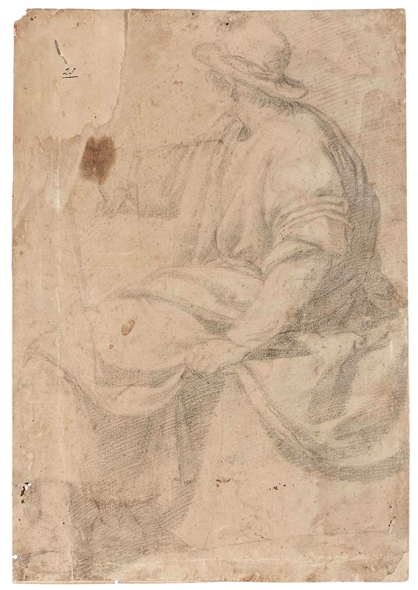Scuola bolognese del XVII secolo - Uomo seduto con cappello