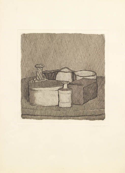 Giorgio Morandi - Natura Morta con Quattro Oggetti e Tre Bottiglie
