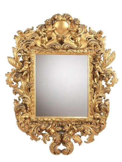 Specchiera in Legno Intagliato e Dorato