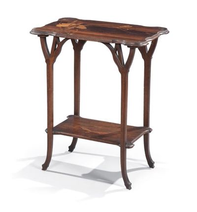 Tavolo Liberty Lastronato e Intarsiato in Legno di Mogano, Palissandro e Legno Chiaro