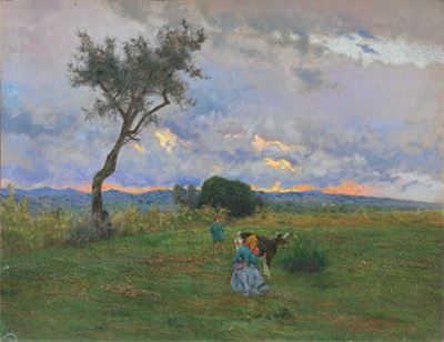 Scena di Vita Contadina al Tramonto