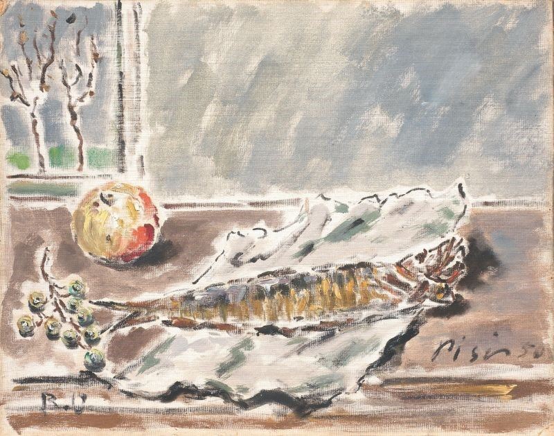 Filippo De Pisis - Natura Morta con Pesce e Mela