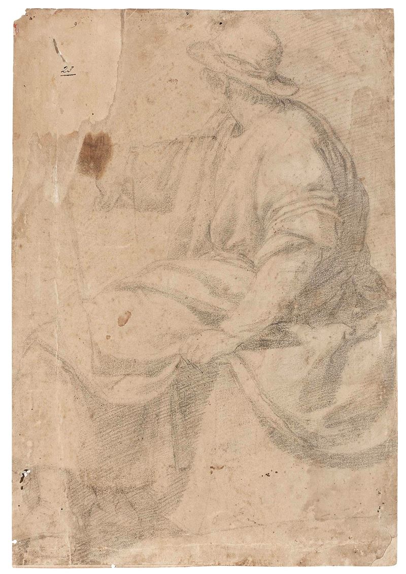 Scuola Bolognese del XVII Secolo - Uomo Seduto con Cappello