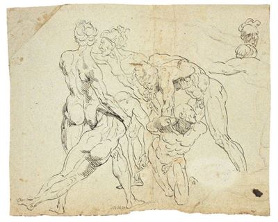 «battaglia di Nudi Virili» (recto) e «studio di Nudo Accasciato» (verso)
