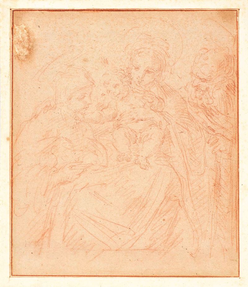 Annibale Carracci (scuola Di) - Lotto Composto da un Disegno e un'incisione Raffiguranti «madonna...