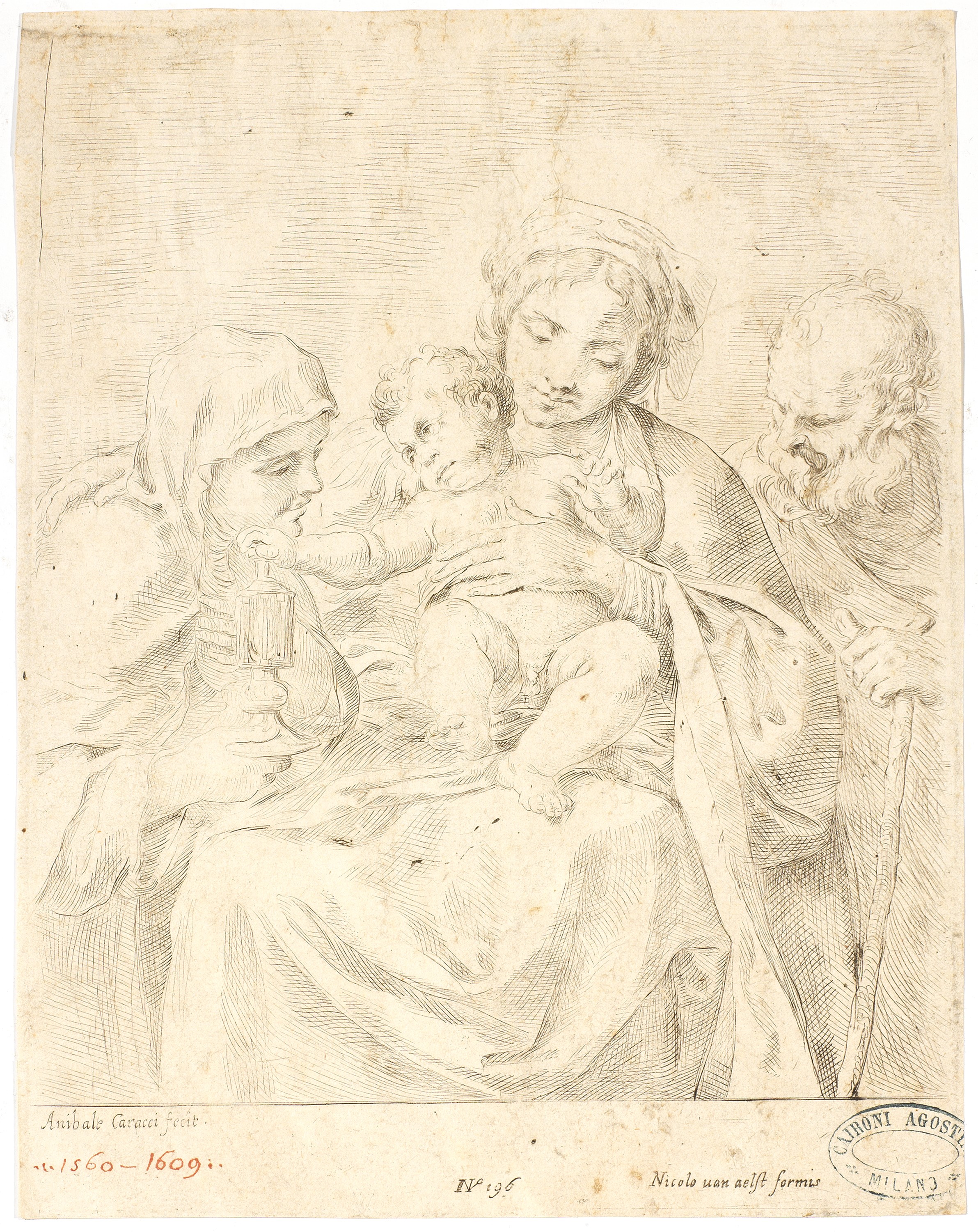 Annibale Carracci (scuola Di) - Lotto Composto da un Disegno e un'incisione Raffiguranti «madonna...