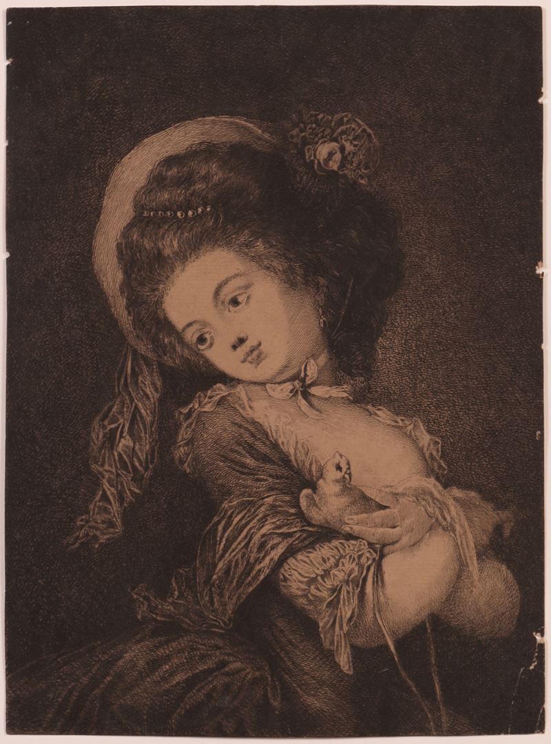 Scuola Francese del XVIII Secolo - Fanciulla con Pappagallo